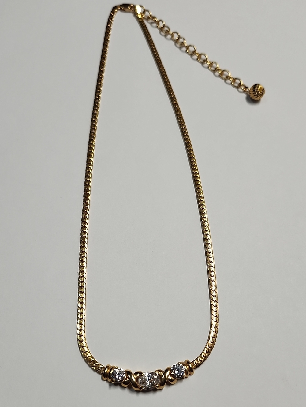 Gold-Tone Three-Stone CZ Necklace